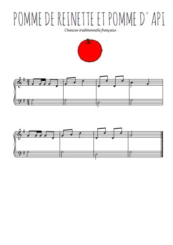 Téléchargez l'arrangement pour piano de la partition de Pomme de reinette et pomme d'api en PDF, niveau facile